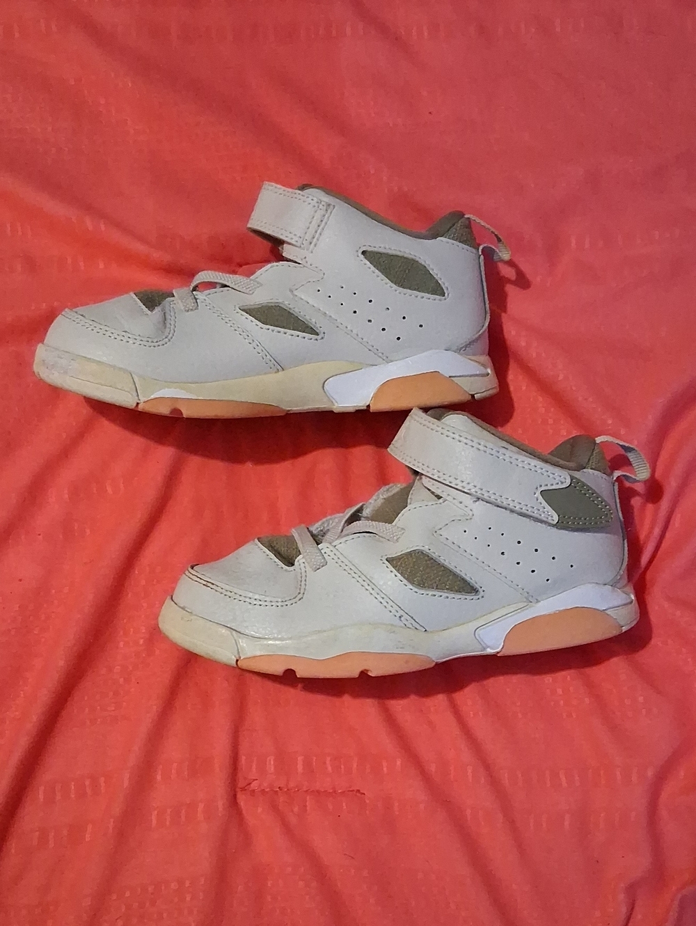 Jordan Kids High-Top Sneakers in White, Beige, and Orange Accents